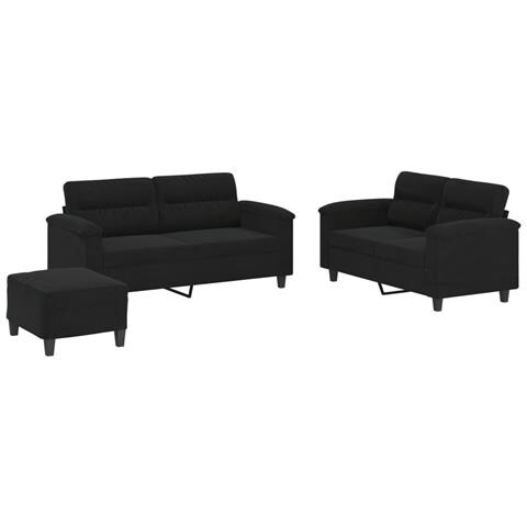 Set Divani 3 pz con Cuscini Nero in Tessuto Microfibra - Foto 1