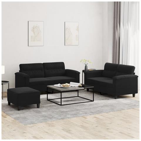 Set Divani 3 pz con Cuscini Nero in Tessuto Microfibra - Foto 2