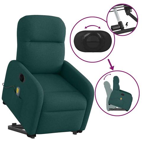 Poltrona Alzapersona Massaggiante Elettrica Verde Scuro Tessuto - Foto 9