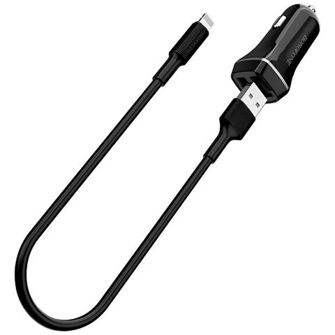 Caricatore Per Auto A 2 Porte Usb Con Cavo Lightning In Policarbonato Resistente, Nero - Foto 1