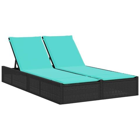 Lettino prendisole doppio con cuscini nero in polyrattan - Foto 1
