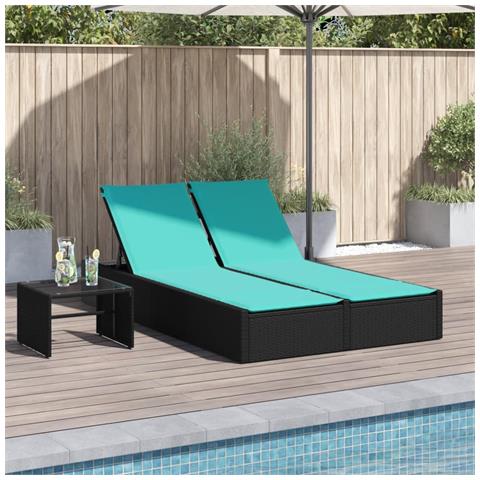 Lettino prendisole doppio con cuscini nero in polyrattan - Foto 2