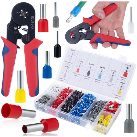 Pinza Crimpatrice Per Capicorda Isolati - Set Con 1200 Capicorda | Gamma 0.25-10.0 Mm² | Uso Universale In Officina E Garage - Foto 1