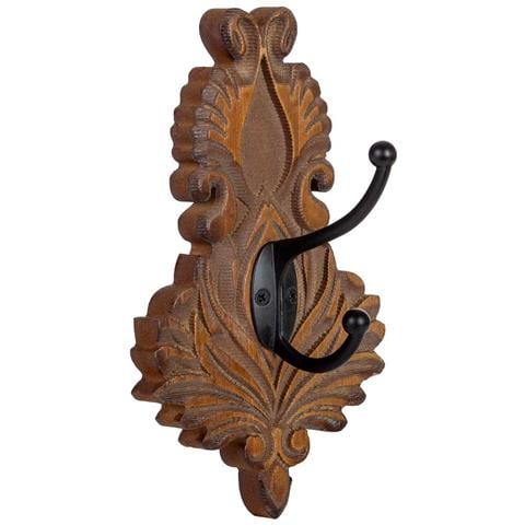 Appendiabiti Da Parete In Legno Intagliato Marrone 11,5x8,5x20,5h Cm - Foto 1