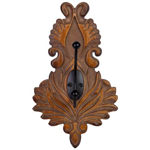 Appendiabiti Da Parete In Legno Intagliato Marrone 11,5x8,5x20,5h Cm - Foto 2