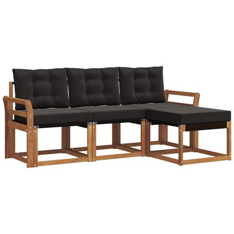 Set di divani da esterno con cuscino 4 pcs Naturale e Nero - Foto 1