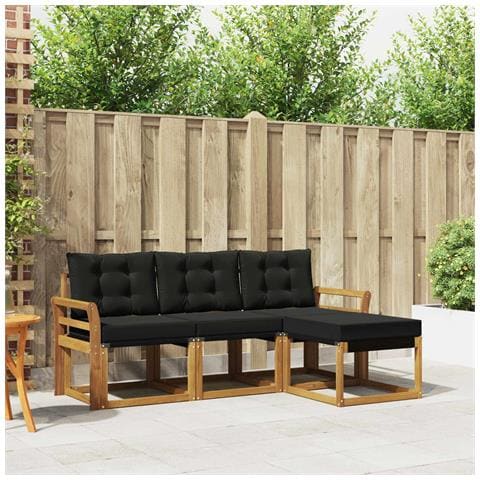 Set di divani da esterno con cuscino 4 pcs Naturale e Nero - Foto 2