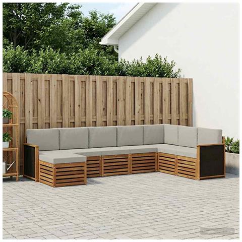 Set di divani da esterno 6 pcs Naturale e Grigio Chiaro - Foto 2