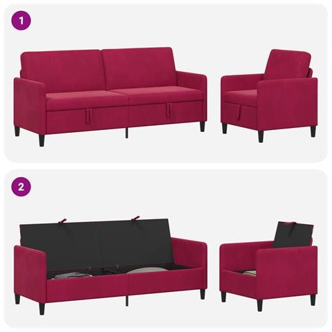 Set di Divani con Storage 2 pz Rosso Vino Poliestere - Foto 9