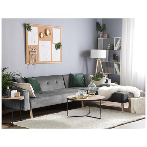 Divano Letto Angolare Sinistro In Velluto Grigio Vadso - Foto 17