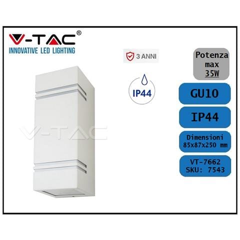 V-tac Vt-7662 Portalampada Wall Light Quadrato Alluminio Bianco 2xgu10 - Sku 7543 - Foto 2