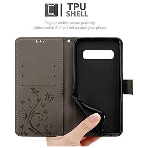 Custodia Compatibile Con Samsung Galaxy S10 In Grigio Fiore - Coperchio Protettivo In Design Floreale Con Chiusura Magnetica, Funzione Stand E Slot Per Carte - Foto 2
