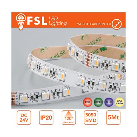 Striscia Led 5m Ip20 5050 24v - 14w / m 60led / m Rgb+w 3000k - Foto 1