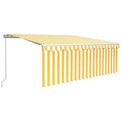 Tenda Sole Retrattile Manuale Parasole e LED 4x3m Gialla Bianca - Foto 1