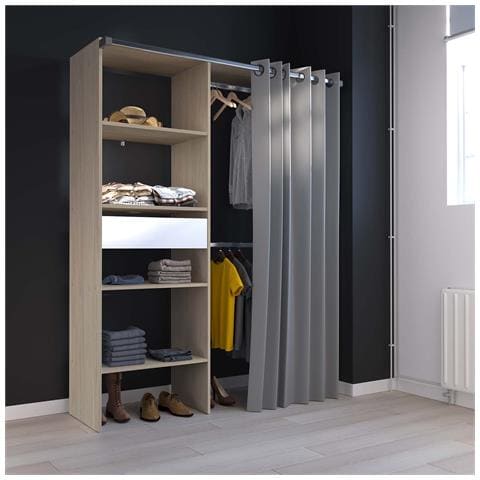 Paris Armadio A Vista, Tenda, 4 Ripiani, 2 Armadi,1 Cassetto 143x48x182cm - Foto 5