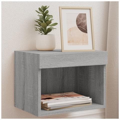 Comodini Con Luci Led A Parete 2pz Grigio Sonoma - Foto 1