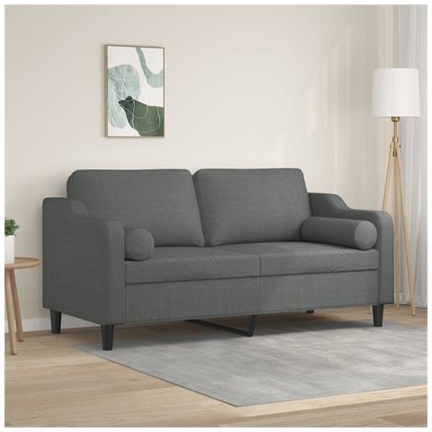 Divano A 2 Posti Con Cuscini Grigio Scuro 140 Cm In Tessuto - Foto 1