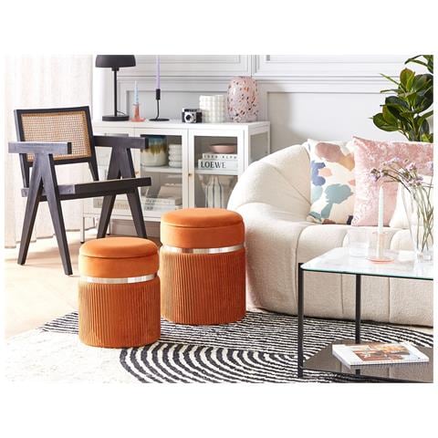 Set Di 2 Pouf Contenitore Camdenton Velluto Arancione - Foto 1