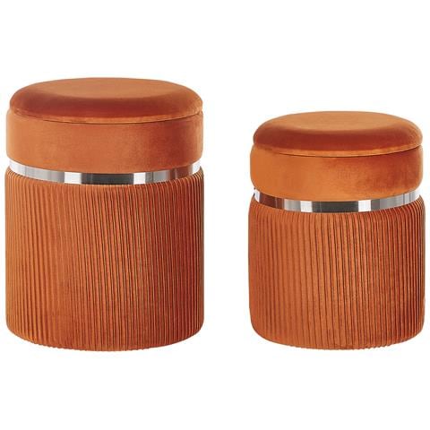 Set Di 2 Pouf Contenitore Camdenton Velluto Arancione - Foto 7