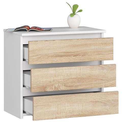 Comodino CL3, 3 cassetti, 60x35x57 cm, Colore Bianco e Sonoma Quercia - Foto 2