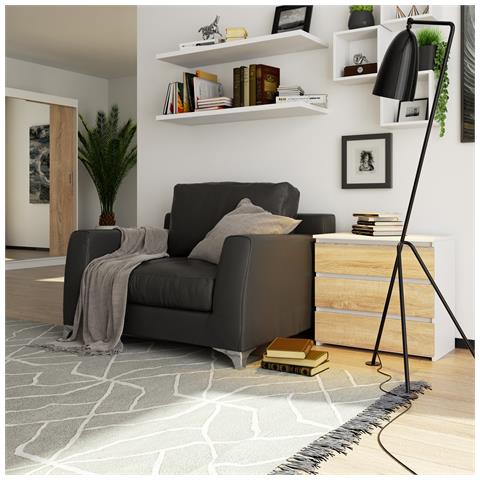 Comodino CL3, 3 cassetti, 60x35x57 cm, Colore Bianco e Sonoma Quercia - Foto 5