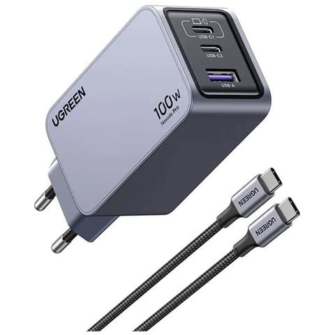 Ricaricatore Rapido con Cavo USB-C Nexode Pro EU 3-Port Universale Colore Nero e Grigio - Foto 1