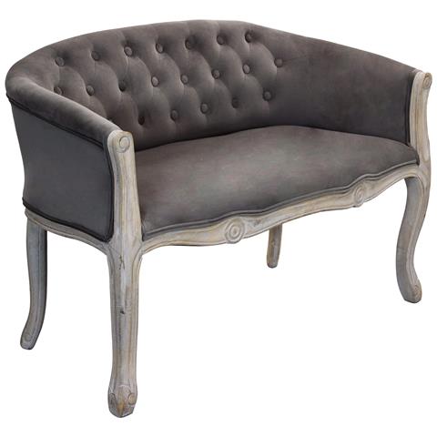 Divano Vintage In Velluto Taupe Con Struttura In Legno Decorata Parigino - Foto 1