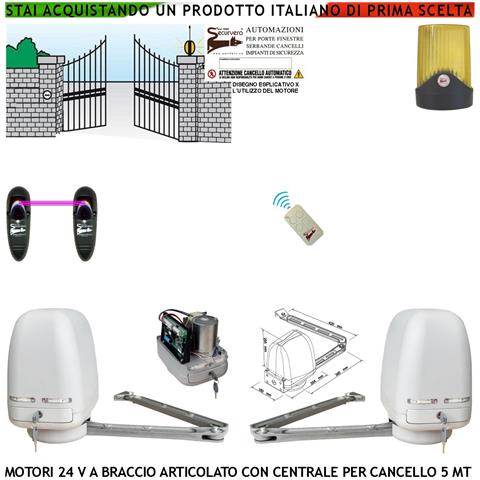 Automazione Cancello Kit Motori Braccio Articolato 24 V 2 Ante Da 0,5 A 2,5 Mt Centrale 220/24 V Faro Coppia Fotocellu - Foto 1