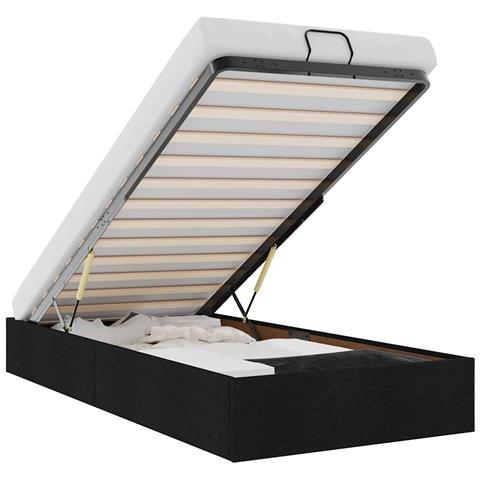 Struttura Letto Pouf Senza Materasso Nero 90x190 Cm In Tessuto - Foto 2