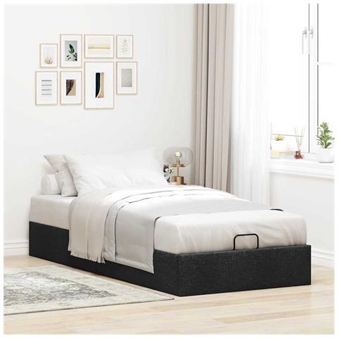 Struttura Letto Pouf Senza Materasso Nero 90x190 Cm In Tessuto - Foto 3