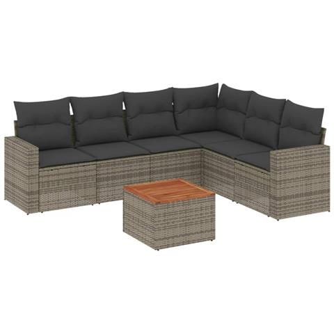 Set Divani Da Giardino 7 Pz Con Cuscini Grigio In Polyrattan - Foto 2