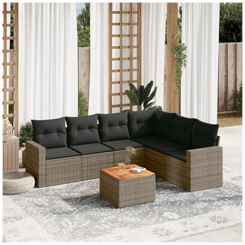 Set Divani Da Giardino 7 Pz Con Cuscini Grigio In Polyrattan - Foto 1