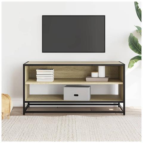Mobile Tv Rovere Sonoma 91x40x46 Cm Legno Multistrato E Metallo - Foto 3