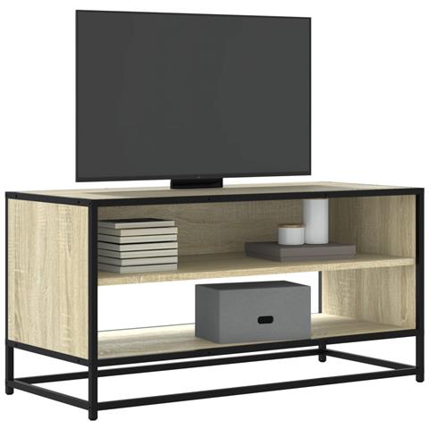 Mobile Tv Rovere Sonoma 91x40x46 Cm Legno Multistrato E Metallo - Foto 1