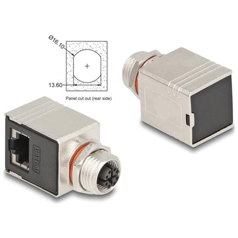 Adattatore M12 X-coded a 8 pin femmina per RJ45 femmina Cat. 6A STP schermato con angolo di 90° - Foto 2
