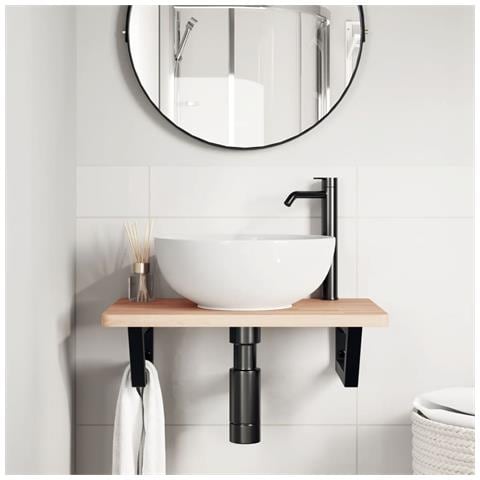 Ripiano A Parete Per Lavabo In Acciaio E Massello Di Faggio - Foto 2