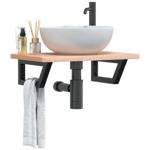 Ripiano A Parete Per Lavabo In Acciaio E Massello Di Faggio - Foto 8