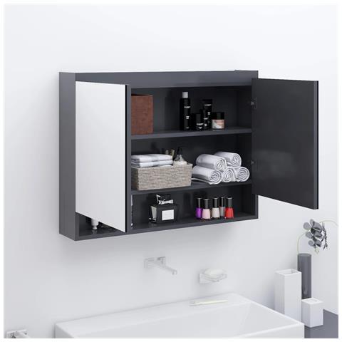 Lusso Casadino - Armadietto Bagno Con Specchio 80x15x60 Cm In Mdf Grigio - Foto 8