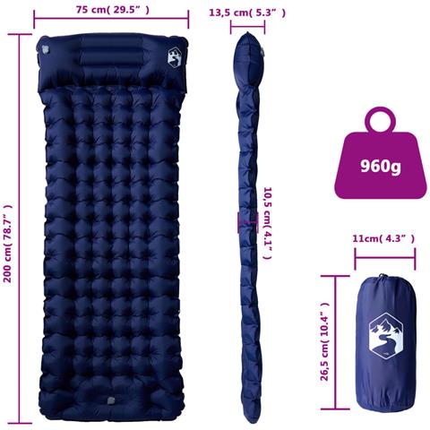 Materasso Campeggio Autogonfiabile Cuscini 1 Persona Blu Marino - Foto 6