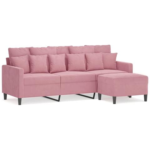 Divano a 3 Posti con Poggiapiedi rosa 180 cm in Velluto - Foto 1
