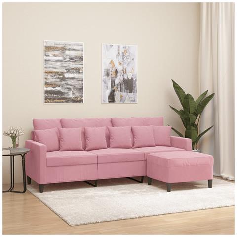 Divano a 3 Posti con Poggiapiedi rosa 180 cm in Velluto - Foto 2
