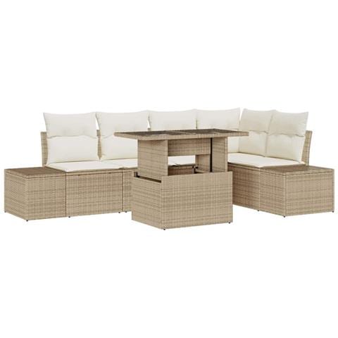 Set Divano da Giardino 6 Pezzi con Cuscini Beige Polyrattan - Foto 1