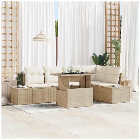 Set Divano da Giardino 6 Pezzi con Cuscini Beige Polyrattan - Foto 2