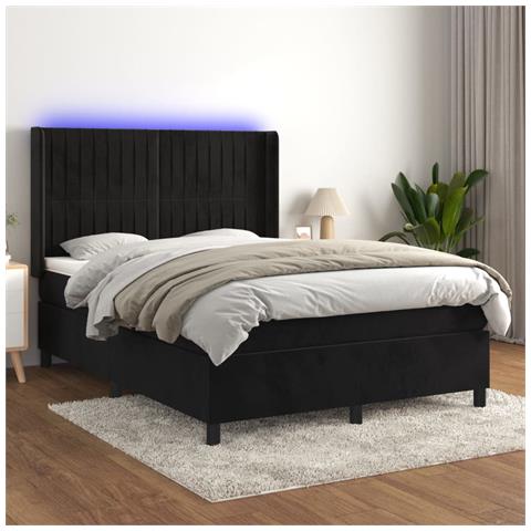 Letto a Molle con Materasso e LED Nero 140x190 cm in Velluto - Foto 2