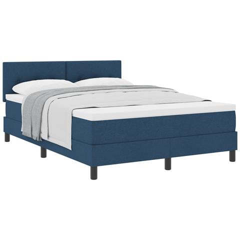 Letto Box Spring con Materasso Blu 140x190 cm Tessuto - Foto 1