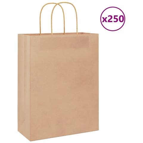 Sacchetti di Carta 250 pz con Manici Marrone 26x12x35 cm - Foto 1
