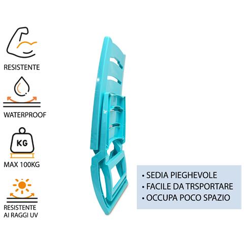 Sedia Camping Spiaggia Pieghevole Spiaggina Portatile Plastica Mod. Linosa Linosa Blu - Foto 5