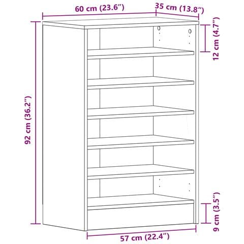Mobile per scarpe Nero Rovere 60x35x92 cm in legno ingegnerizzato - Foto 9