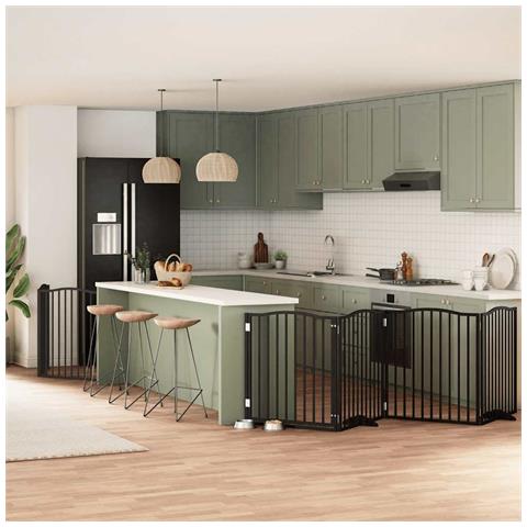 Cancello per Cani Porta Pieghevole Nero 6 Pannelli 480cm Pioppo - Foto 2