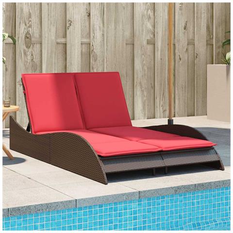 Lettino Prendisole con Cuscini Marrone 114x205x73 cm in Polyrattan - Foto 2